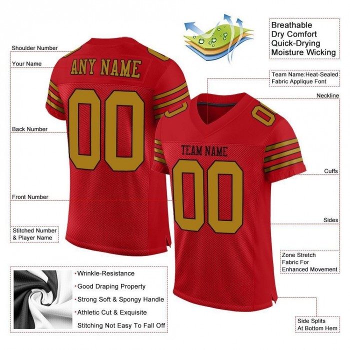 Red Old Gold-Black Mesh Authentic Football Jersey