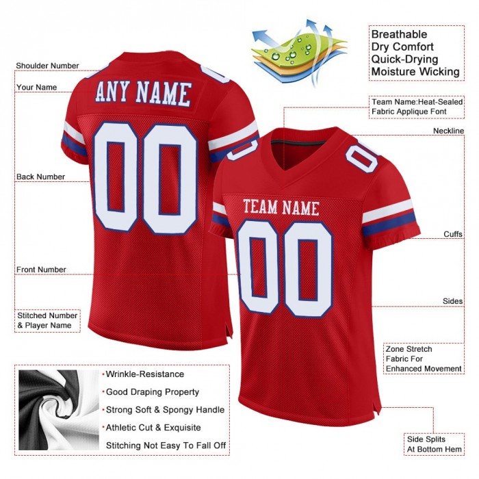 Red White-Royal Mesh Authentic Football Jersey