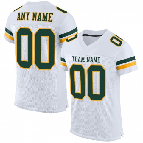White Green-Gold Mesh Authentic Football Jersey