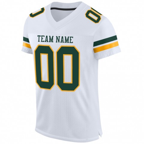 White Green-Gold Mesh Authentic Football Jersey