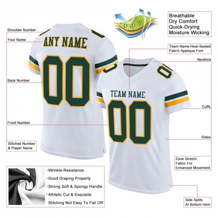 White Green-Gold Mesh Authentic Football Jersey