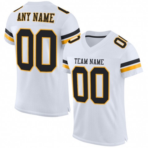 White Black-Gold Mesh Authentic Football Jersey