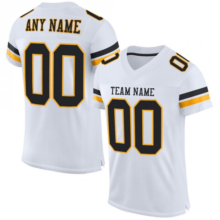 White Black-Gold Mesh Authentic Football Jersey