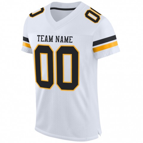 White Black-Gold Mesh Authentic Football Jersey