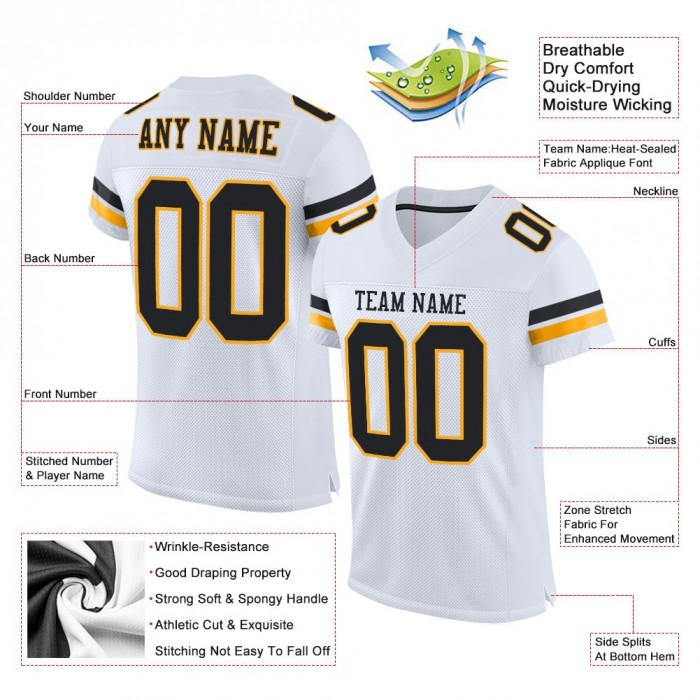 White Black-Gold Mesh Authentic Football Jersey