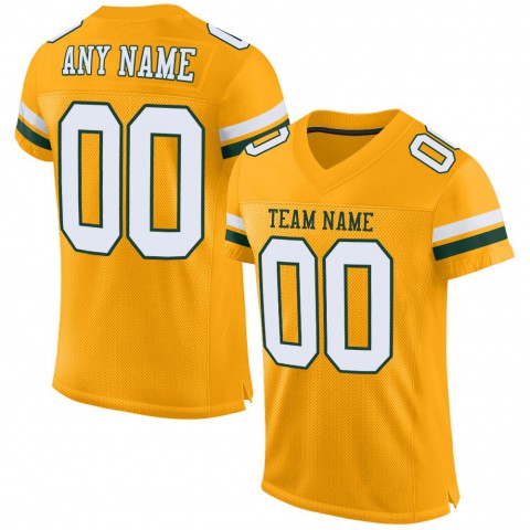 Gold White-Green Mesh Authentic Football Jersey