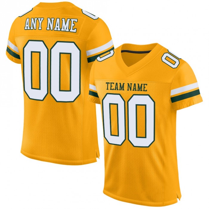 Gold White-Green Mesh Authentic Football Jersey