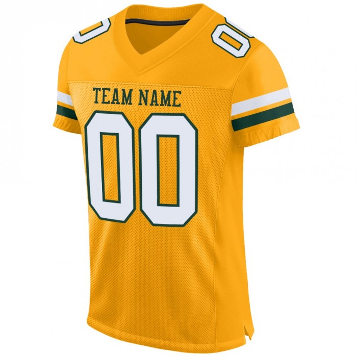 Gold White-Green Mesh Authentic Football Jersey