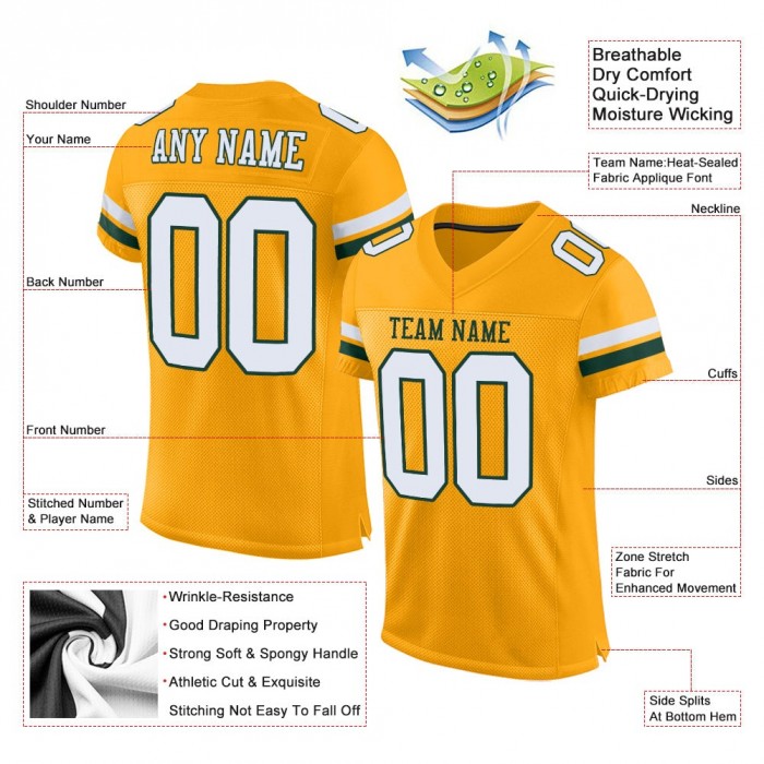 Gold White-Green Mesh Authentic Football Jersey