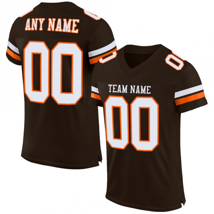 Brown White-Orange Mesh Authentic Football Jersey