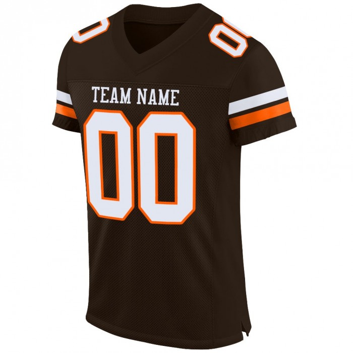 Brown White-Orange Mesh Authentic Football Jersey