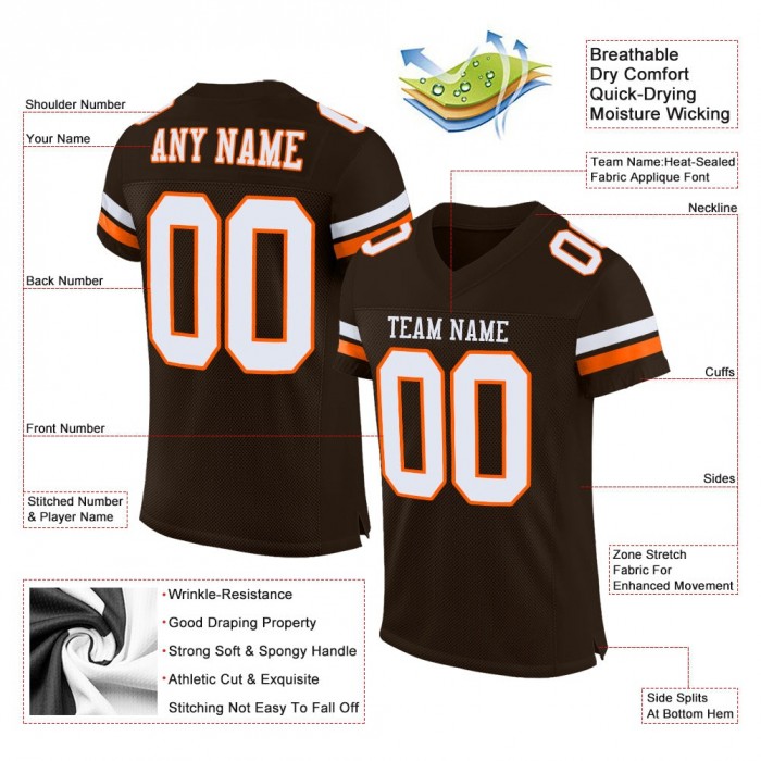Brown White-Orange Mesh Authentic Football Jersey