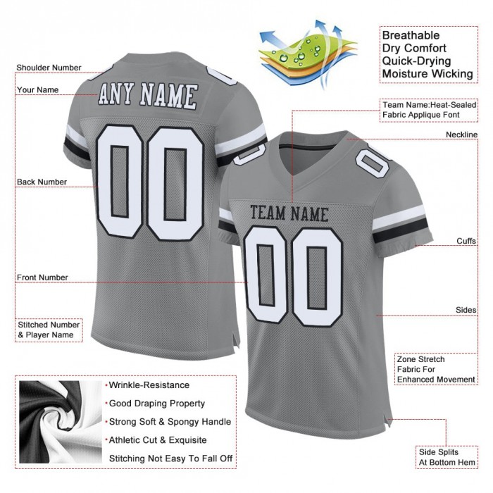 Gray White-Black Mesh Authentic Football Jersey