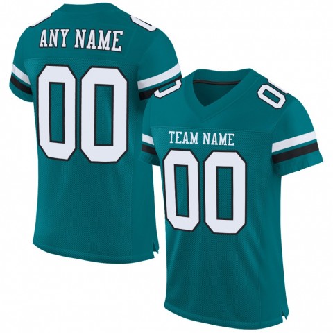 Teal White-Black Mesh Authentic Football Jersey