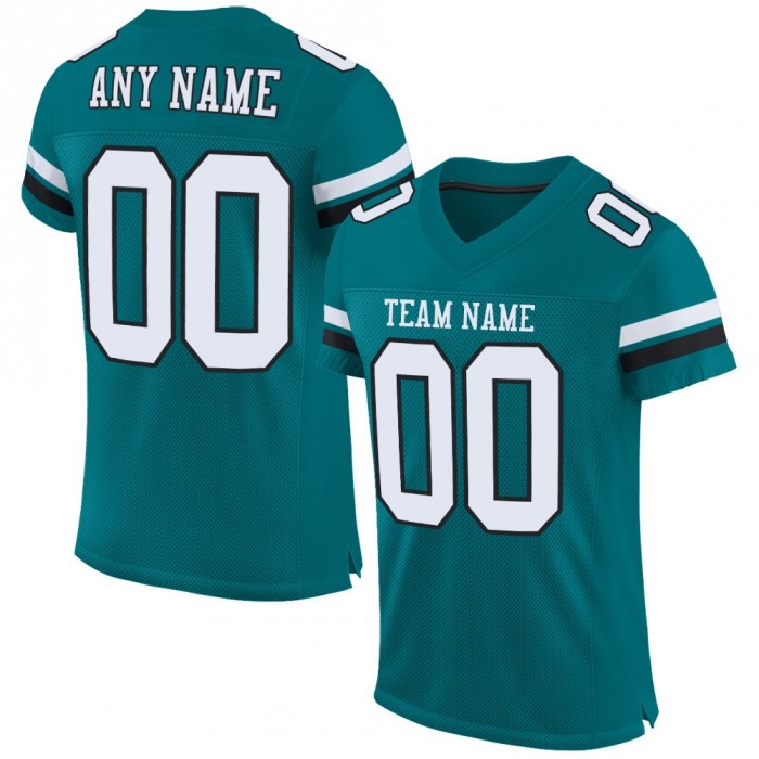 Teal White-Black Mesh Authentic Football Jersey