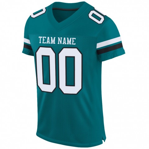 Teal White-Black Mesh Authentic Football Jersey
