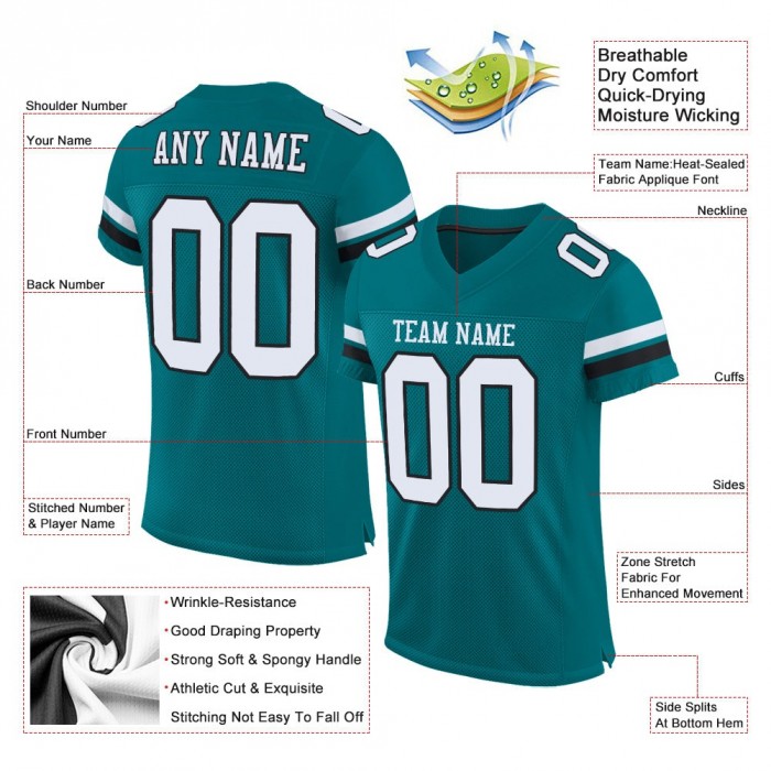 Teal White-Black Mesh Authentic Football Jersey