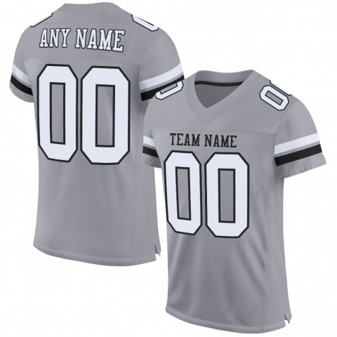 Light Gray White-Black Mesh Authentic Football Jersey