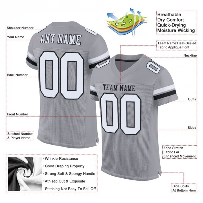 Light Gray White-Black Mesh Authentic Football Jersey