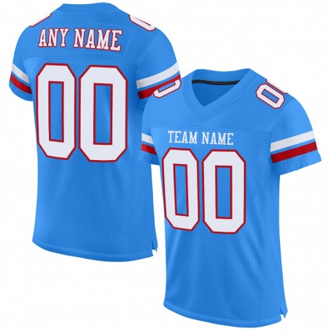 Powder Blue White-Red Mesh Authentic Football Jersey