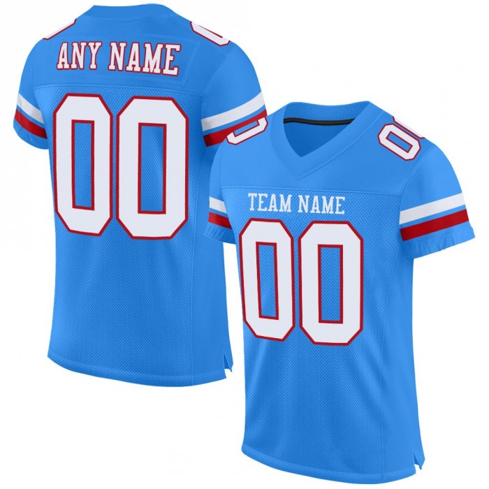 Powder Blue White-Red Mesh Authentic Football Jersey