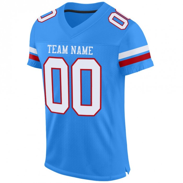 Powder Blue White-Red Mesh Authentic Football Jersey