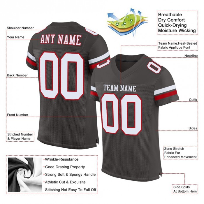 Pewter White-Red Mesh Authentic Football Jersey
