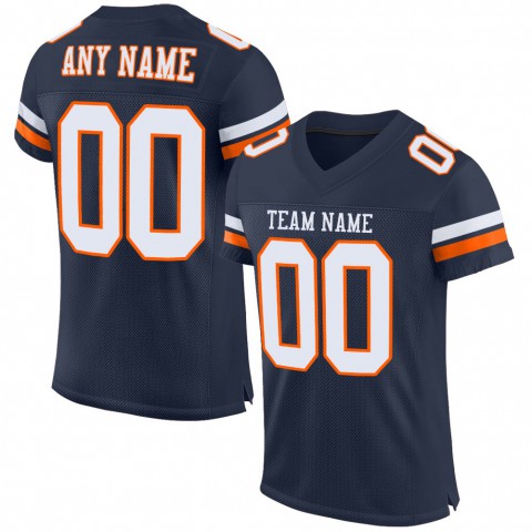 Navy White-Orange Mesh Authentic Football Jersey