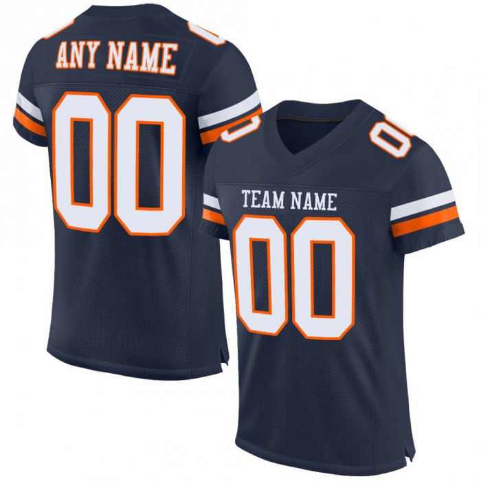Navy White-Orange Mesh Authentic Football Jersey