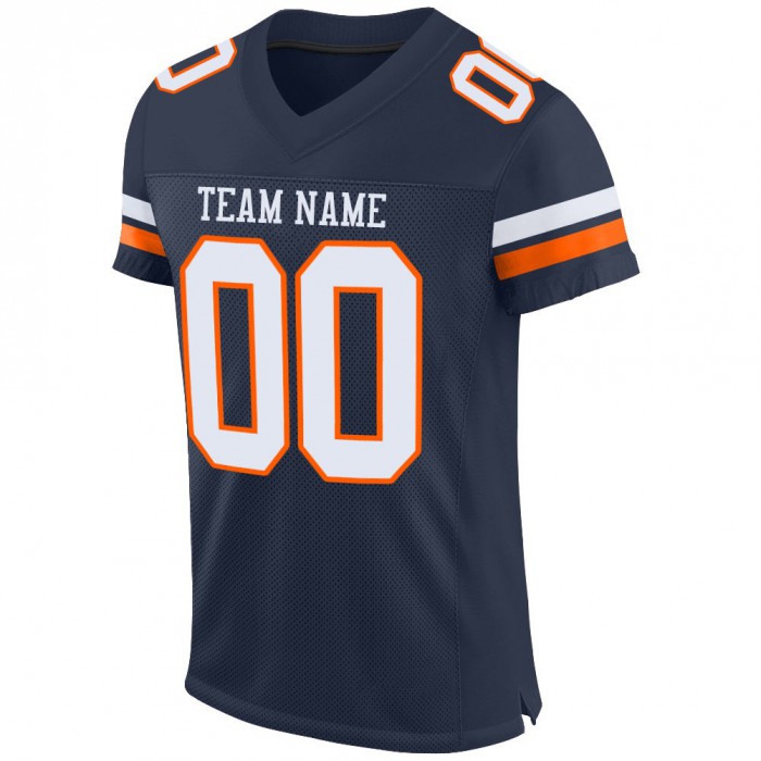 Navy White-Orange Mesh Authentic Football Jersey