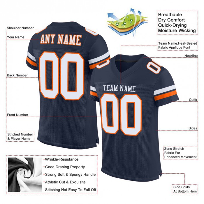 Navy White-Orange Mesh Authentic Football Jersey