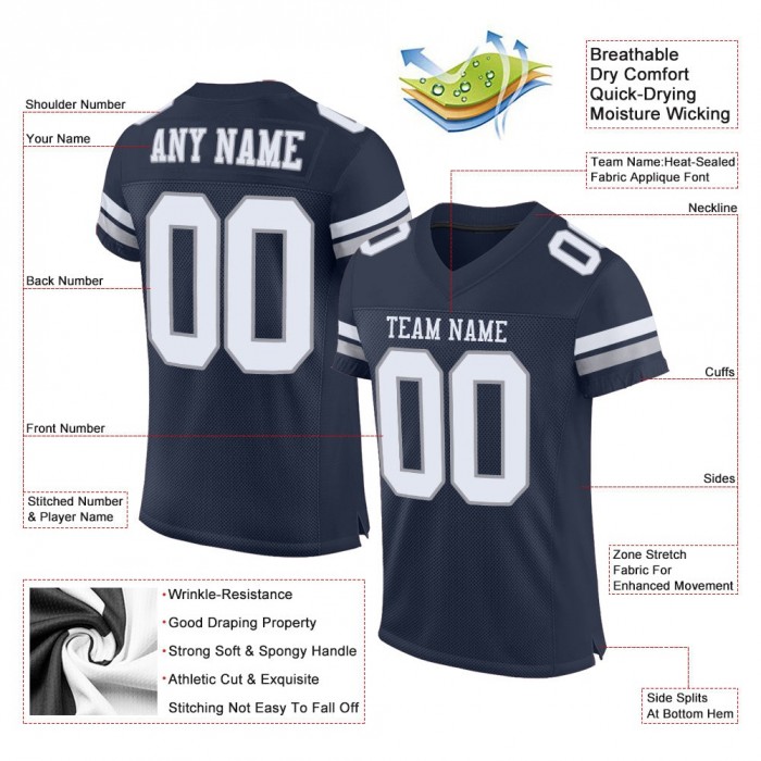 Navy White-Light Gray Mesh Authentic Football Jersey